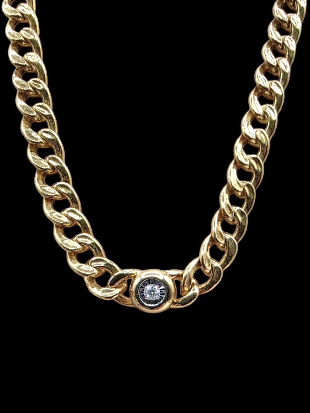 0.20 CTW Lab Diamond Gold Over Solid 925 Sterling Silver Cuban Chain
